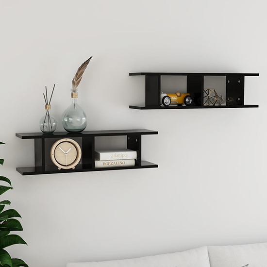 Product photograph of Devlin Set Of 2 Wooden Wall Shelf In Black from Furniture in Fashion
