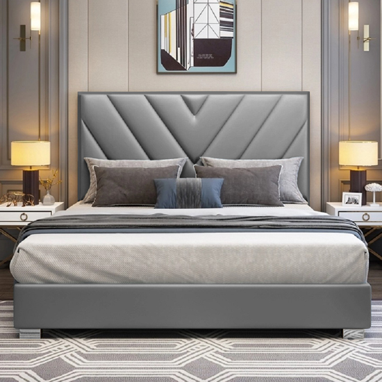 Product photograph of Dewitt Plush Velvet Double Bed In Grey from Furniture in Fashion