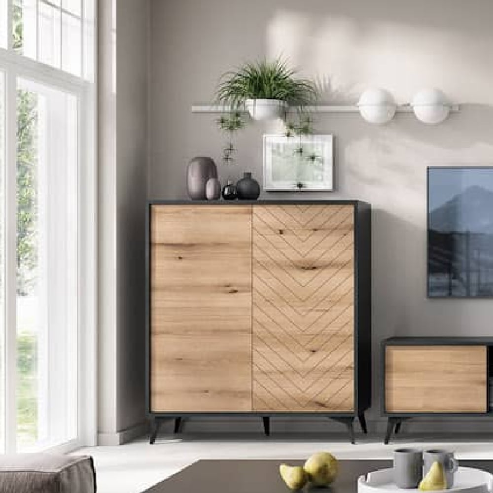 dieppe wooden highboard with 2 doors in evoke oak