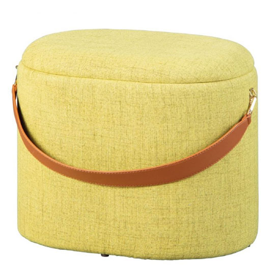 Dilia Fabric Storage Ottoman In Yellow With Leather Strap ...