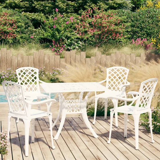 Product photograph of Dillon Cast Aluminium 5 Piece Bistro Set In White from Furniture in Fashion