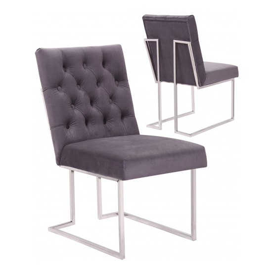 Dino Grey Velvet Dining Chairs In Pair | Furniture in Fashion