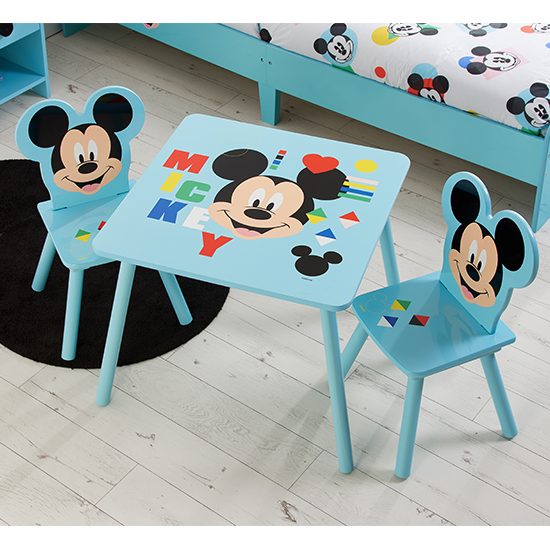 Disney Mickey Mouse Childrens Wooden Table And 2 Chairs In Blue