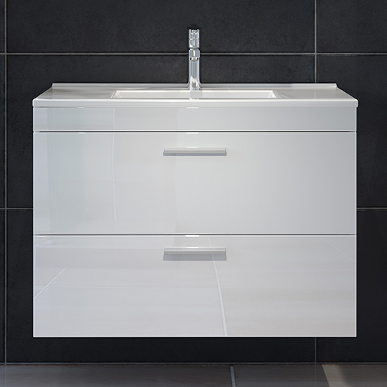 Product photograph of Disuq Wall Hung High Gloss Bathroom Vanity Unit In White from Furniture in Fashion