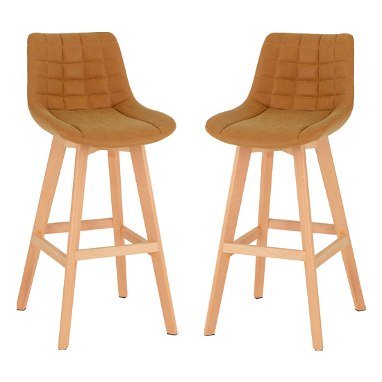 Product photograph of Baylis Mustard Faux Leather Bar Stools In Pair from Furniture in Fashion