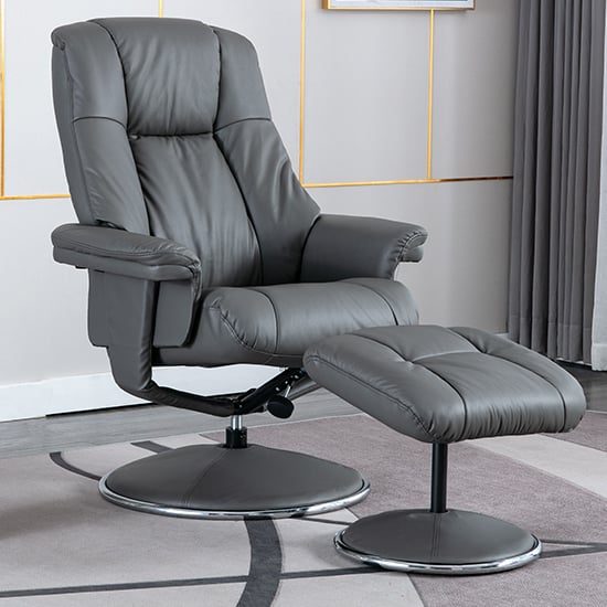 View Dollis leather match swivel recliner chair in granite