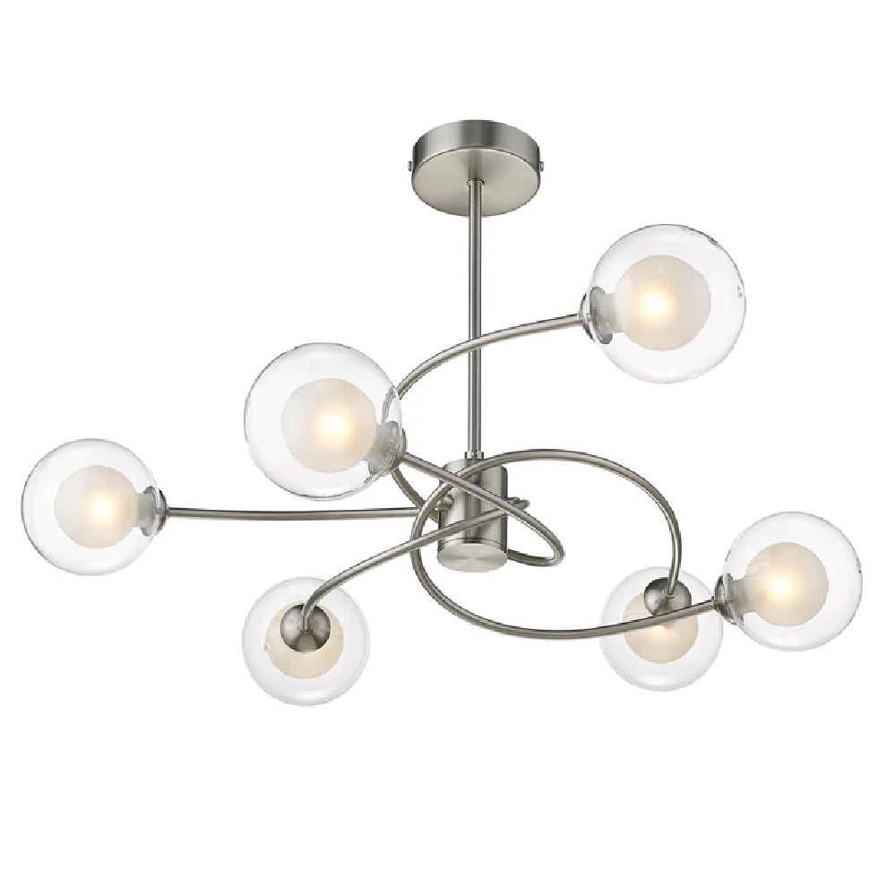 Product photograph of Dolores 6 Light Clear Shade Semi Flush Light In Satin Nickel from Furniture in Fashion