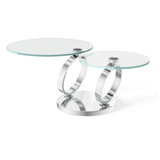 Read more about Donatella magic ring swivel glass coffee table with steel base