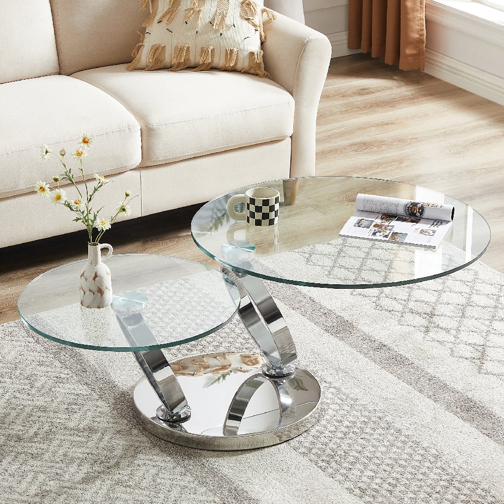 donatella magic ring swivel glass coffee table with steel base