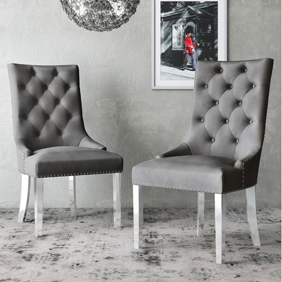 Photo of Deptford dark grey velvet fabric dining chairs in pair