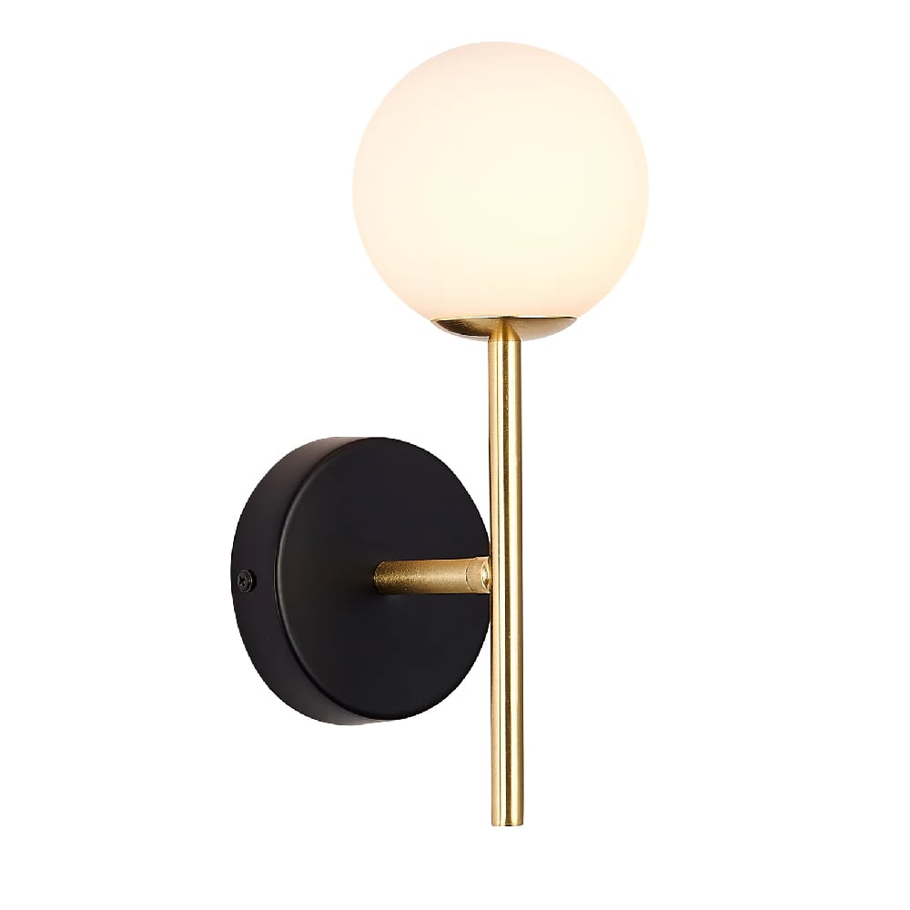 Product photograph of Dore Opal Glass Shade Wall Light In Gold And Black from Furniture in Fashion