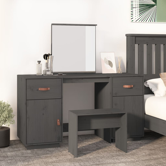 Product photograph of Doria Pine Wood Dressing Table With Mirror In Grey from Furniture in Fashion