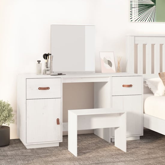 Product photograph of Doria Pine Wood Dressing Table With Mirror In White from Furniture in Fashion