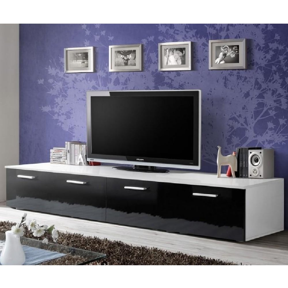 doswell high gloss tv stand with 2 doors in white and black