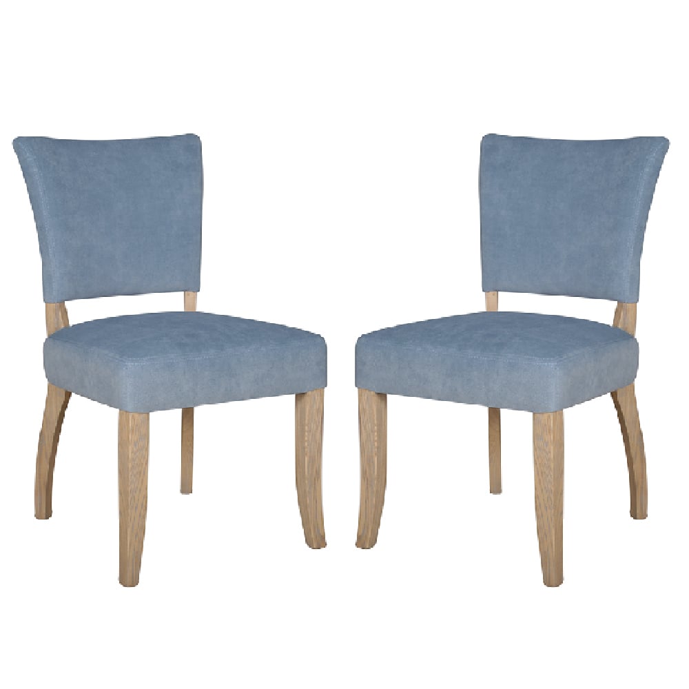 Read more about Dothan blue velvet dining chairs with oak legs in pair