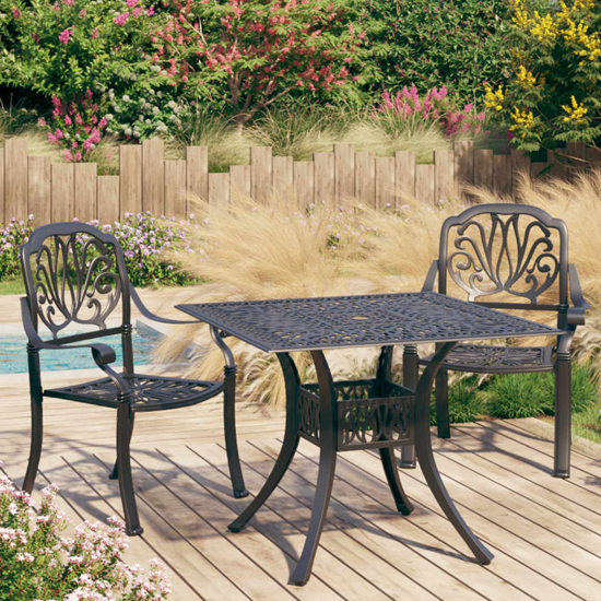 Product photograph of Dothan Cast Aluminium 3 Piece Bistro Set In Black from Furniture in Fashion