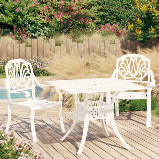 Product photograph of Dothan Cast Aluminium 3 Piece Bistro Set In White from Furniture in Fashion