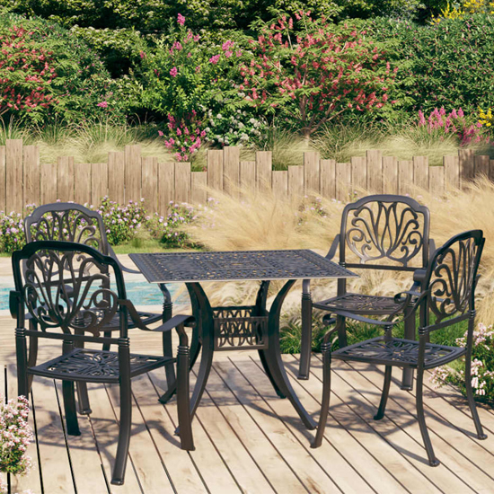 Product photograph of Dothan Cast Aluminium 5 Piece Bistro Set In Black from Furniture in Fashion