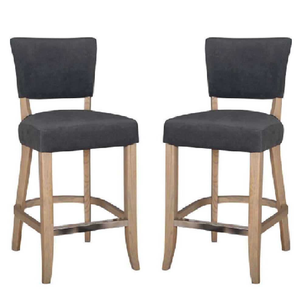 dothan dark grey velvet bar chairs with oak legs in pair