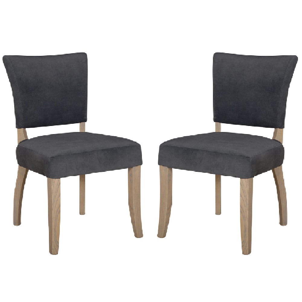 Product photograph of Dothan Dark Grey Velvet Dining Chairs With Oak Legs In Pair from Furniture in Fashion