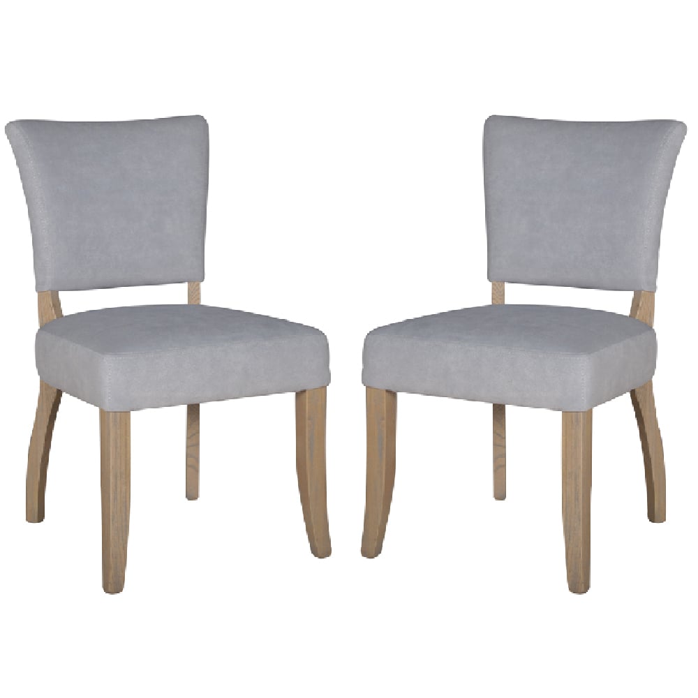 Product photograph of Dothan Light Grey Velvet Dining Chairs With Oak Legs In Pair from Furniture in Fashion