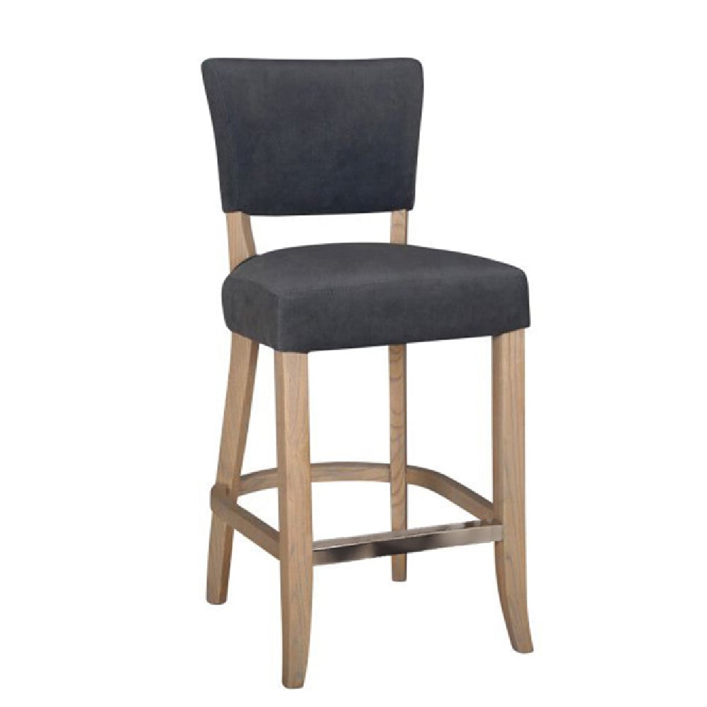 dothan velvet bar chair with oak legs in dark grey