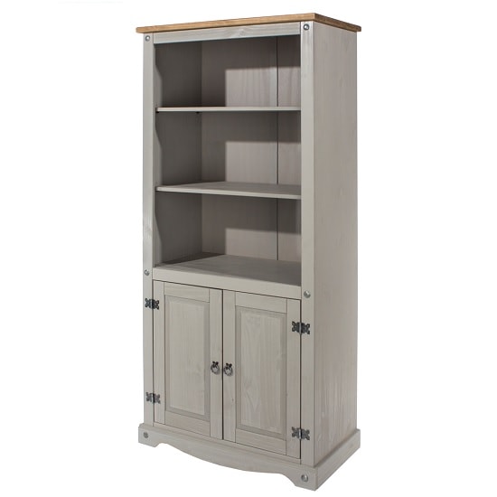 Dove Wooden Bookcase In Grey With 2 Doors 33676 Furniture