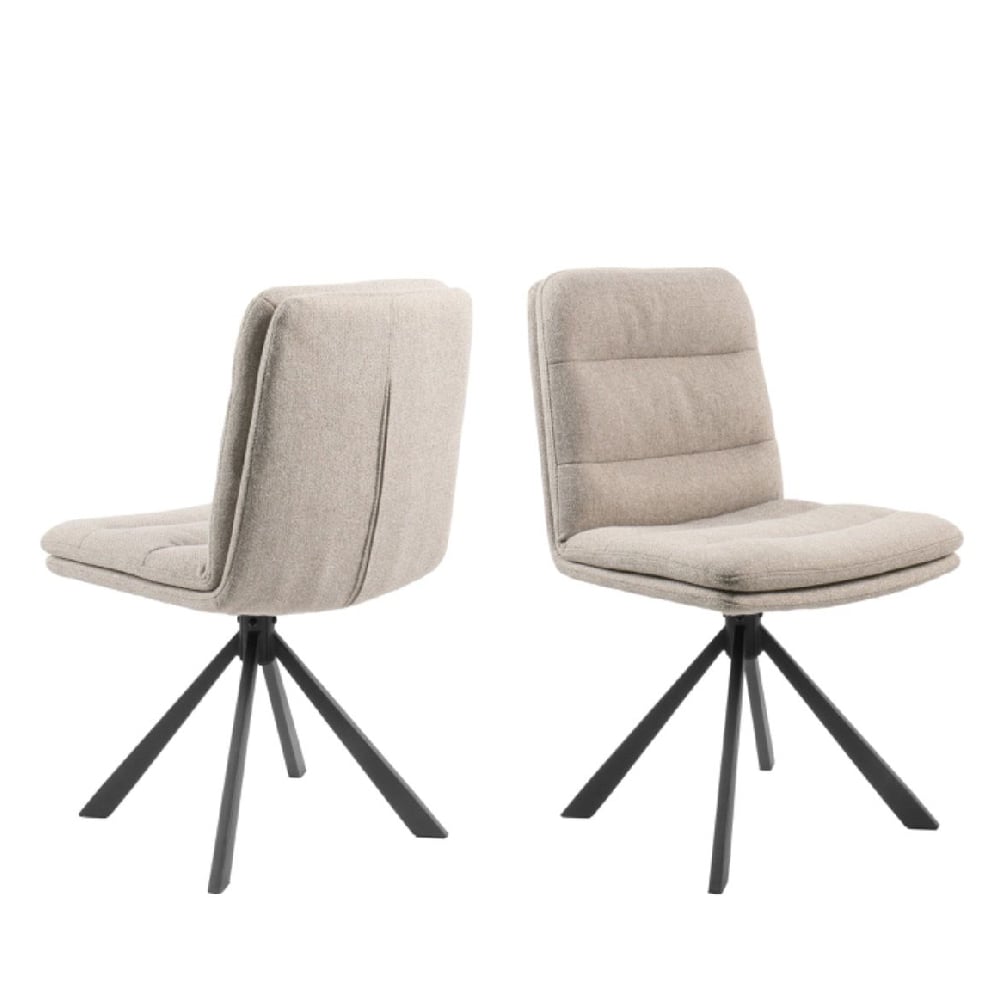 downey beige fabric dining chairs with black legs in pair