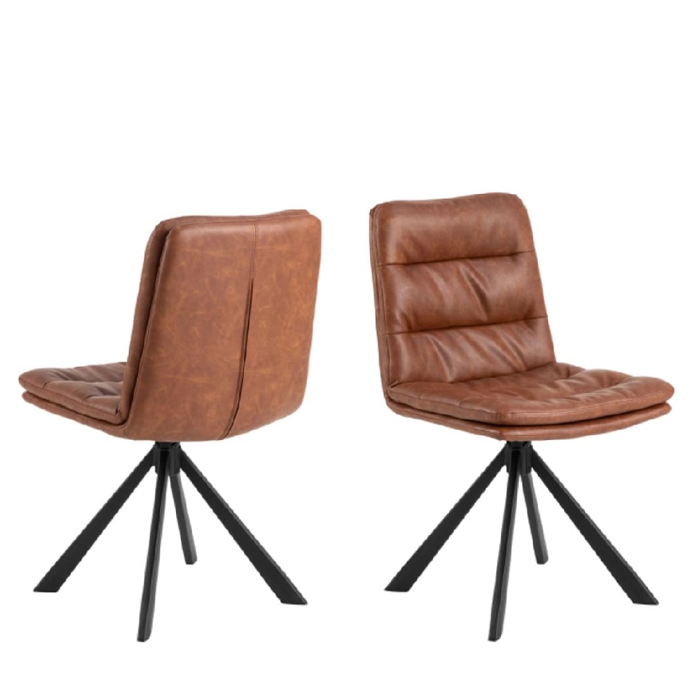 downey brandy leather dining chairs with black legs in pair