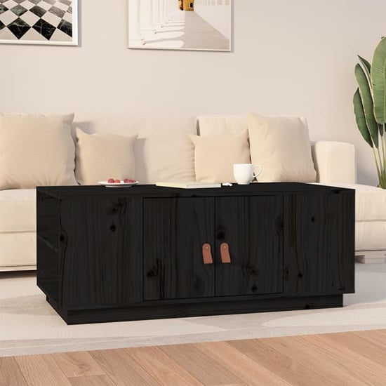 Product photograph of Drika Pinewood Coffee Table With 2 Doors And Shelves In Black from Furniture in Fashion