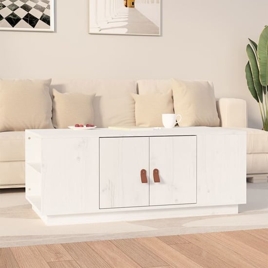 Product photograph of Drika Pinewood Coffee Table With 2 Doors And Shelves In White from Furniture in Fashion