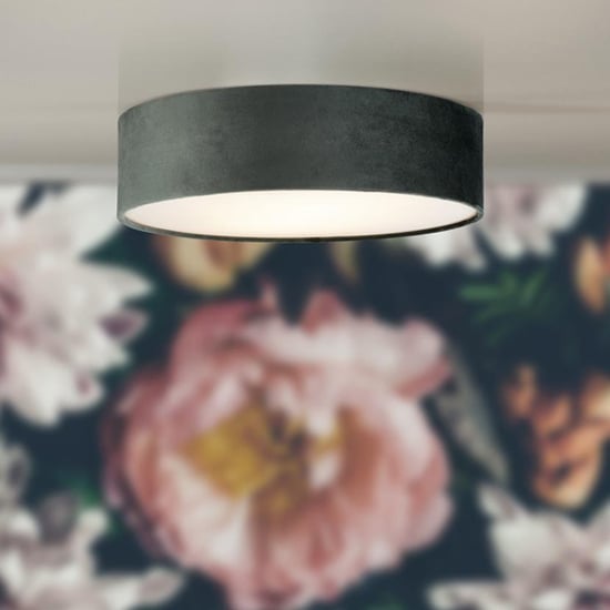 Read more about Drum 2 lights flush ceiling light with grey velvet shade
