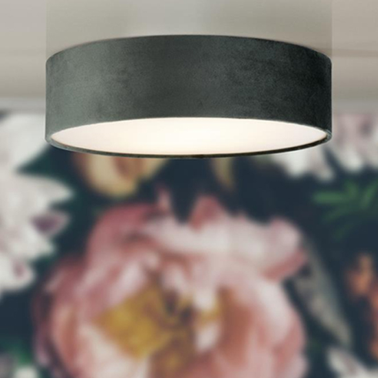 Read more about Drum 3 lights flush ceiling light with grey velvet shade