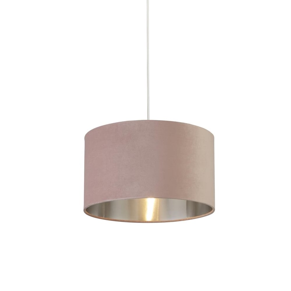 Product photograph of Drum Pink Velvet Pendant Light Large With Inner Silver from Furniture in Fashion