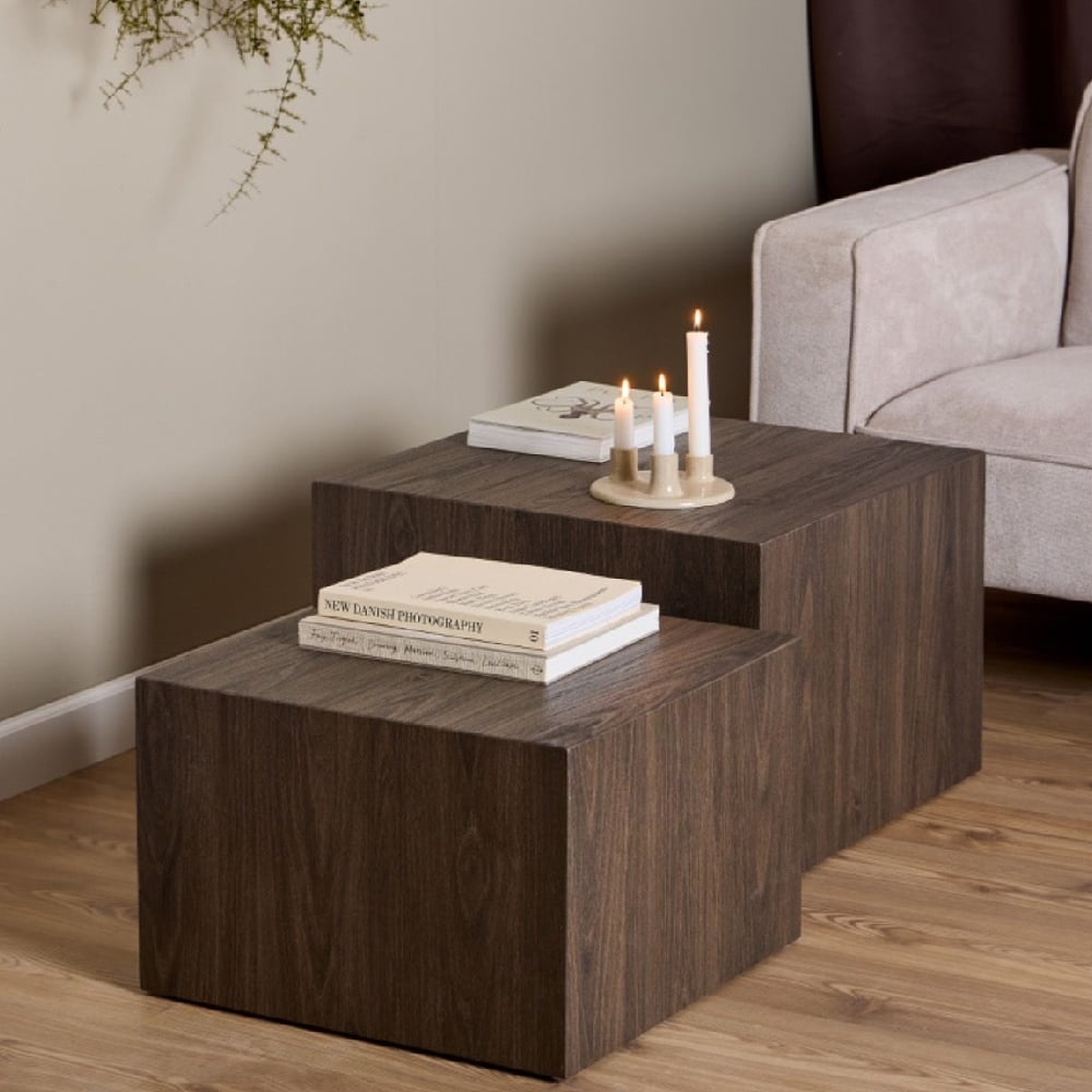 duluth wooden nesting coffee tables square in smoked ash