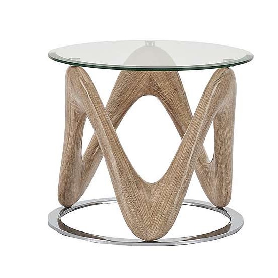 View Dunic glass lamp table round in sonoma oak and chrome