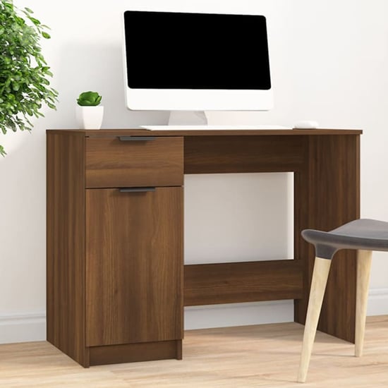 Product photograph of Dunstable Wooden Laptop Desk 1 Door 1 Drawer In Brown Oak from Furniture in Fashion