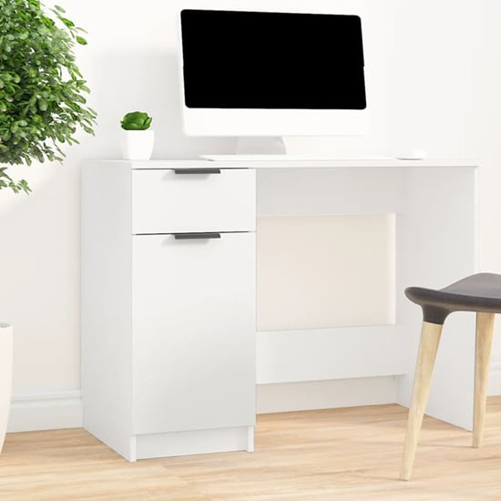 Product photograph of Dunstable Wooden Laptop Desk With 1 Door 1 Drawer In White from Furniture in Fashion