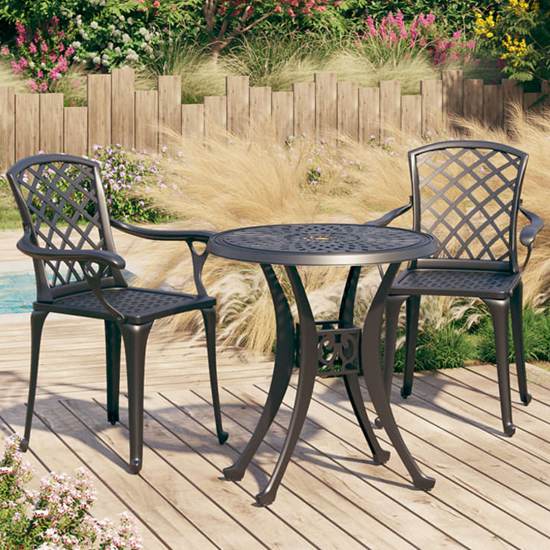 Product photograph of Durham Cast Aluminium 3 Piece Bistro Set In Black from Furniture in Fashion