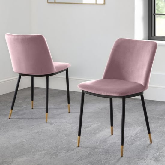 Product photograph of Daiva Dusky Pink Velvet Upholstered Dining Chairs In Pair from Furniture in Fashion