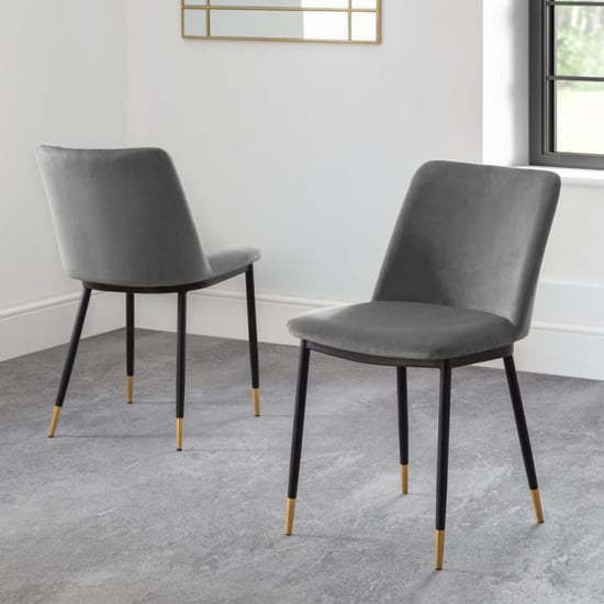 Product photograph of Daiva Grey Velvet Upholstered Dining Chairs In Pair from Furniture in Fashion