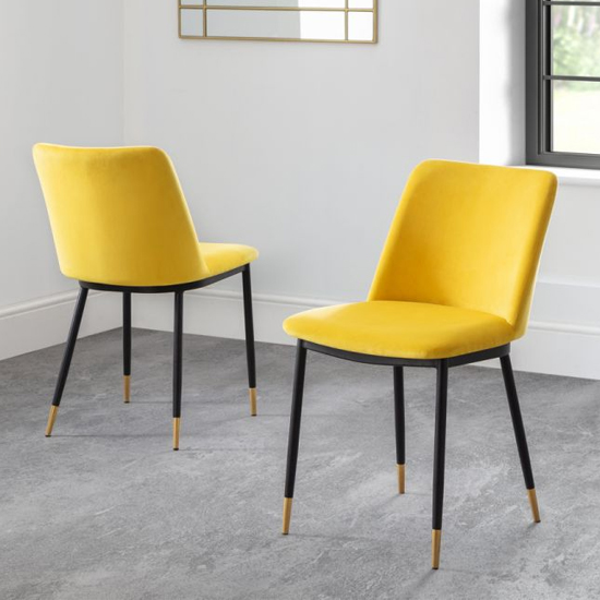 Product photograph of Daiva Mustard Velvet Upholstered Dining Chairs In Pair from Furniture in Fashion