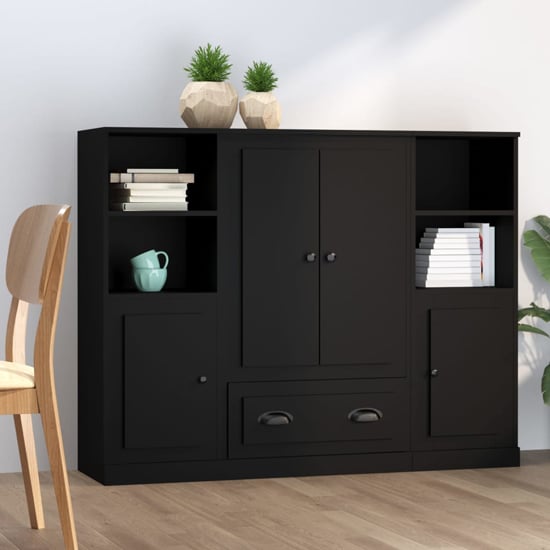 Read more about Dylan wooden highboard with 4 doors 2 drawers in black