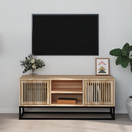 Dylan Wooden TV Stand With 2 Doors 1 Shelf In Brown Furniture In Fashion