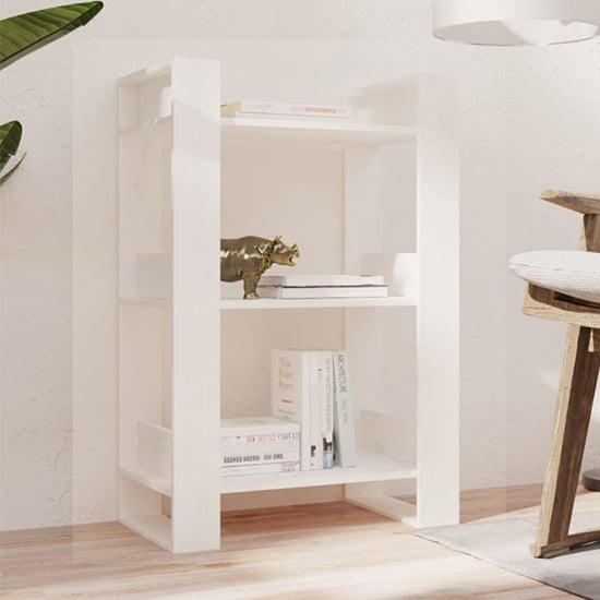 Product photograph of Dylon Pine Wood Bookcase And Room Divider In White from Furniture in Fashion