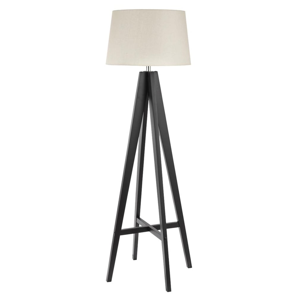 Product photograph of Easel Cream Fabric Shade Floor Lamp With Dark Wood Base from Furniture in Fashion