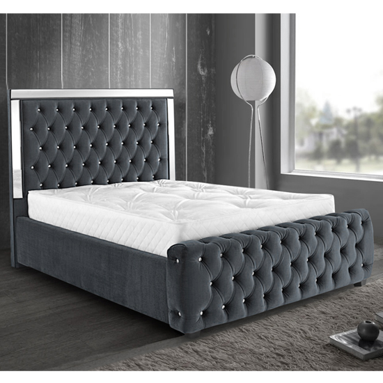 Product photograph of Eastcote Plush Velvet Mirrored Double Bed In Grey from Furniture in Fashion