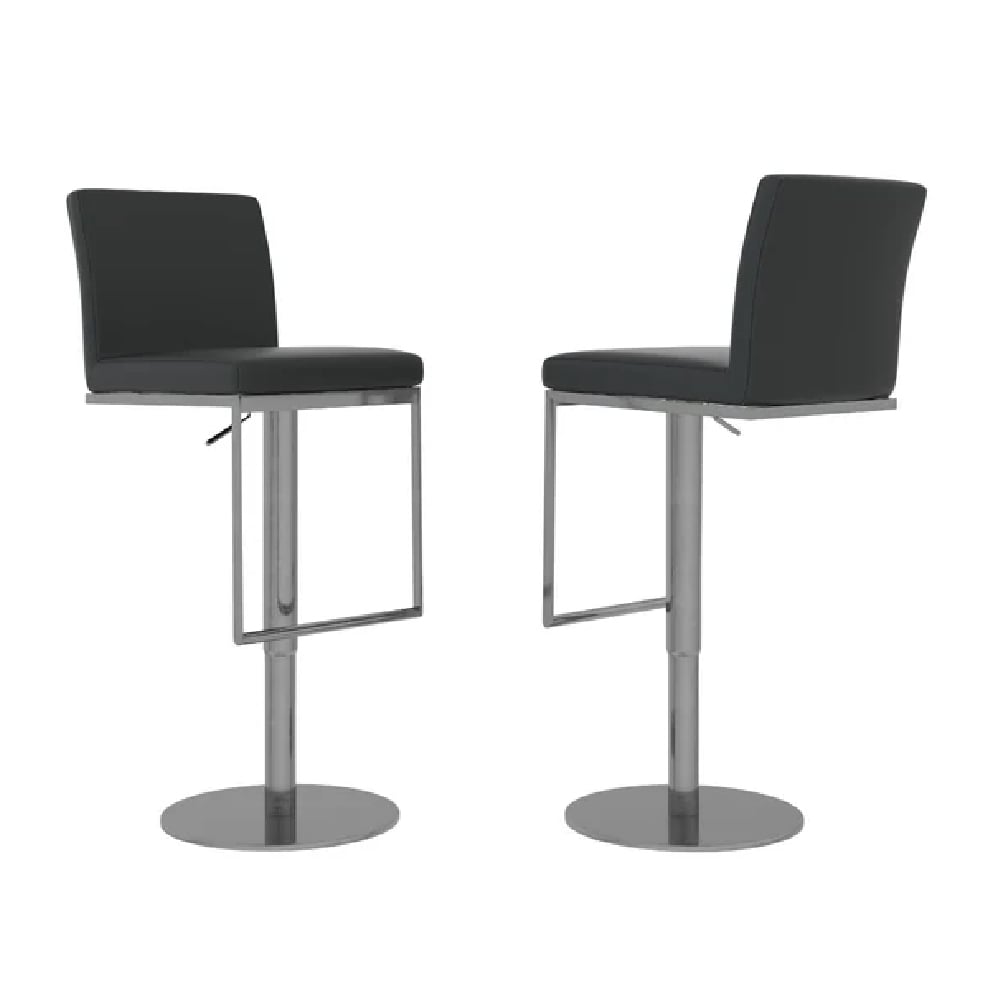 eccles black leather bar stools with chrome base in pair