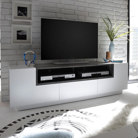 Product photograph of Eclipse Lowbord Tv Stand In Matt White And Concrete from Furniture in Fashion