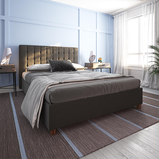 Product photograph of Edeline Linen Fabric Double Bed In Grey from Furniture in Fashion